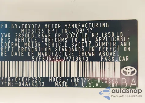 2018 Toyota Corolla Se из США, поврежденный, VIN 5YFBURHE9JP748643